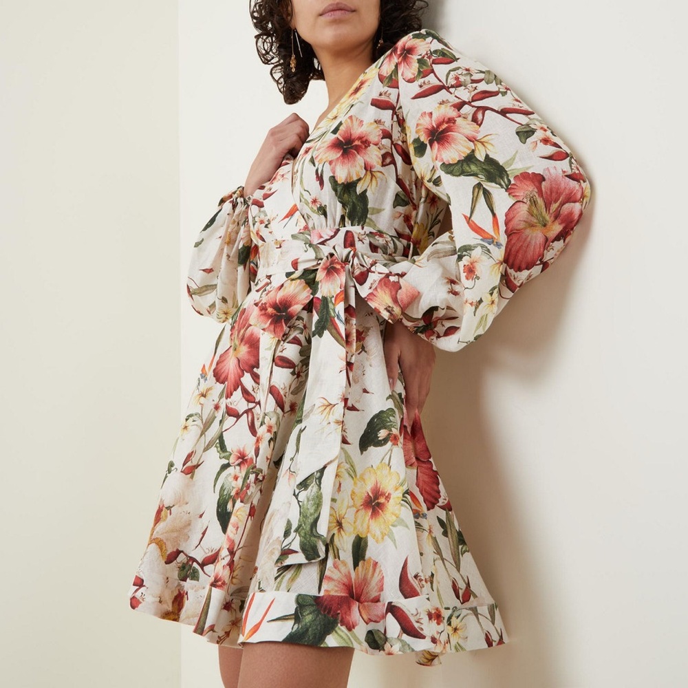 ZIMMERMANN LINEN LEXI FLORAL WRAP DRESS - Picture 2 of 9